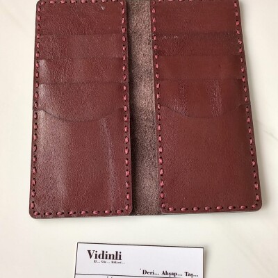 Hakiki deri el dikimi şık ve zarif deri cüzdan