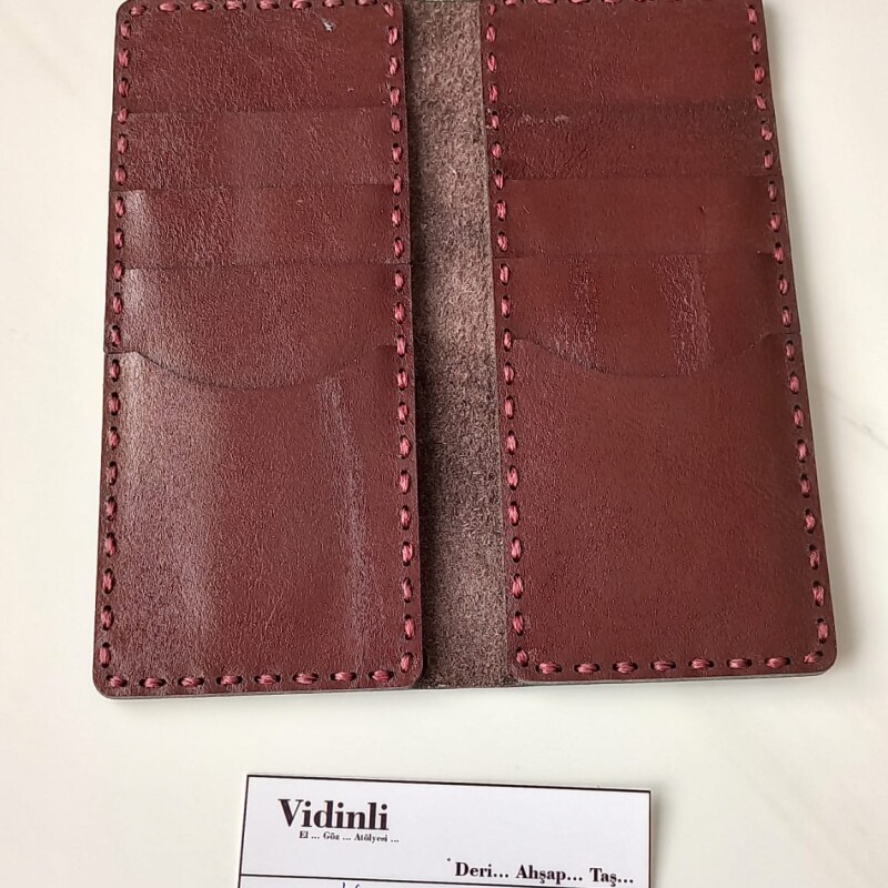 Hakiki deri el dikimi şık ve zarif deri cüzdan