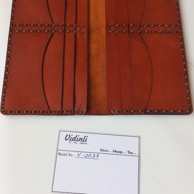 Hakiki deri el dikimi şık ve zarif deri cüzdan