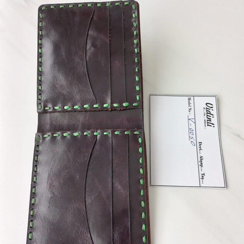 Hakiki deri el dikimi şık ve zarif deri cüzdan 50